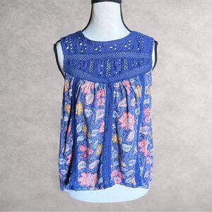 Floral Blue Sleeveless Lucky Brand Top Size M